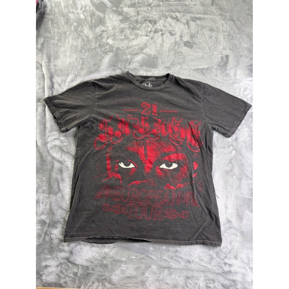 21 Savage European Tour 2024 Graphic T-Shirt Men Size M Faded Black Red Daggers